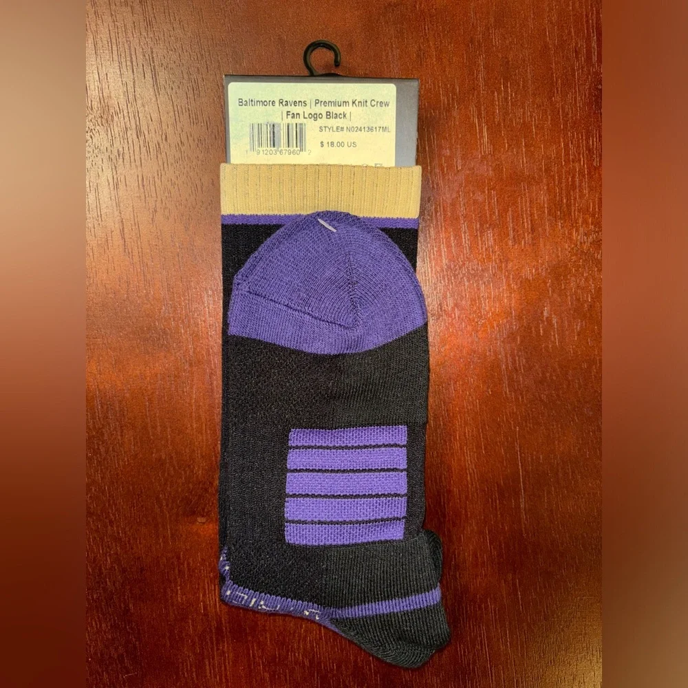 BALTIMORE RAVENS STRIDELINE CREW SOCKS NWT MEN’S SHOE SIZE 8-12